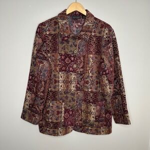 David Paul Women's Tapestry Jacket Blazer Floral Patchwork Button Front Womens L